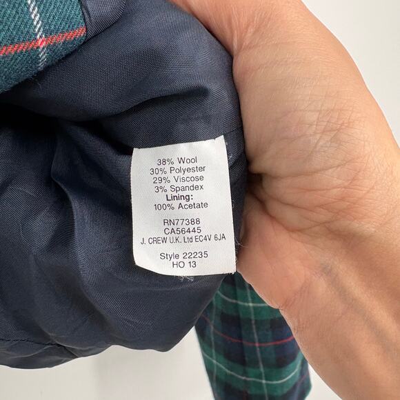 J. Crew Y2K Tartan Plaid Wool Blend Blazer Academia Business Holiday Size 2 - Picture 8 of 10